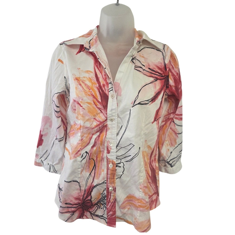 Paperwhite‎ Women's White Floral Print Button Down Shirt Size 02